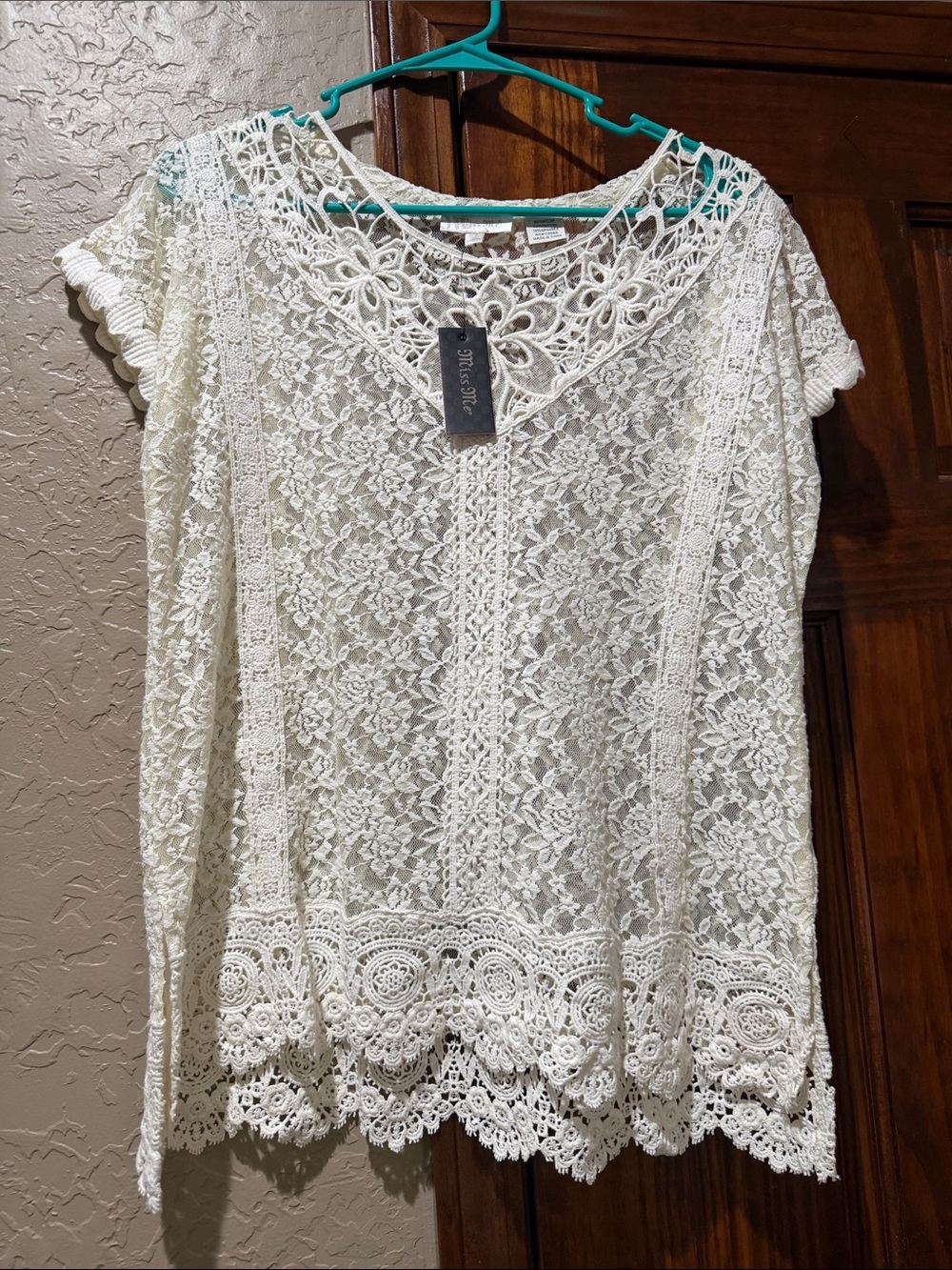 Miss Me Cream Crochet Lace Short Sleeve Top